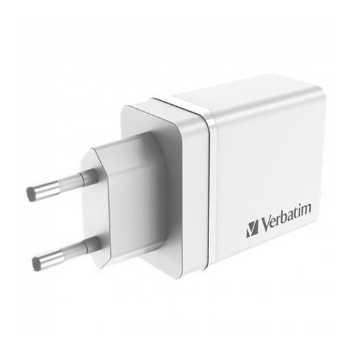 Hálózati töltő, 1xUSB-C PD (20W), USB-A QC 3.0, 2xUSB-A (10W), VERBATIM, fehér