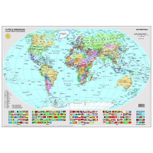 Kaparós Világtérkép, 84x57 cm, STIEFEL, A Föld országai, arany bevonat