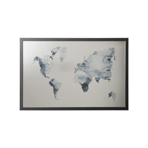 Üzenőtábla, ezüst, mágneses, 60x40 cm, fekete fa keret, VICTORIA VISUAL, "Világtérkép"