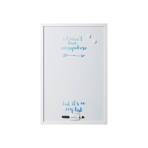 Üzenőtábla, mágneses, 60x40 cm, fehér fa keret, VICTORIA VISUAL, "Travel"